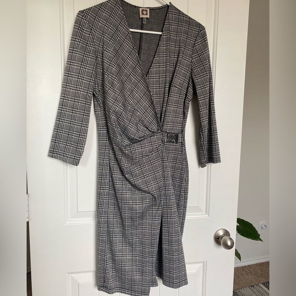 Anne Klein Wrap Dress - Houndstooth plaid
